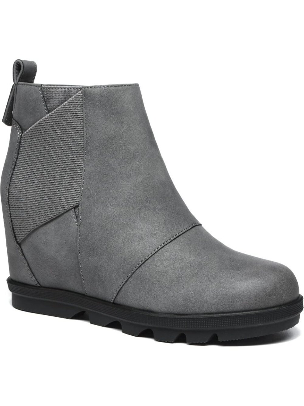 Women's Grey Faux Leather Comfortable Low Hidden Wedge Casual Short Ankle Boots